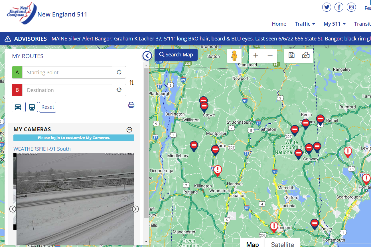 image of the Northern New England 511 website