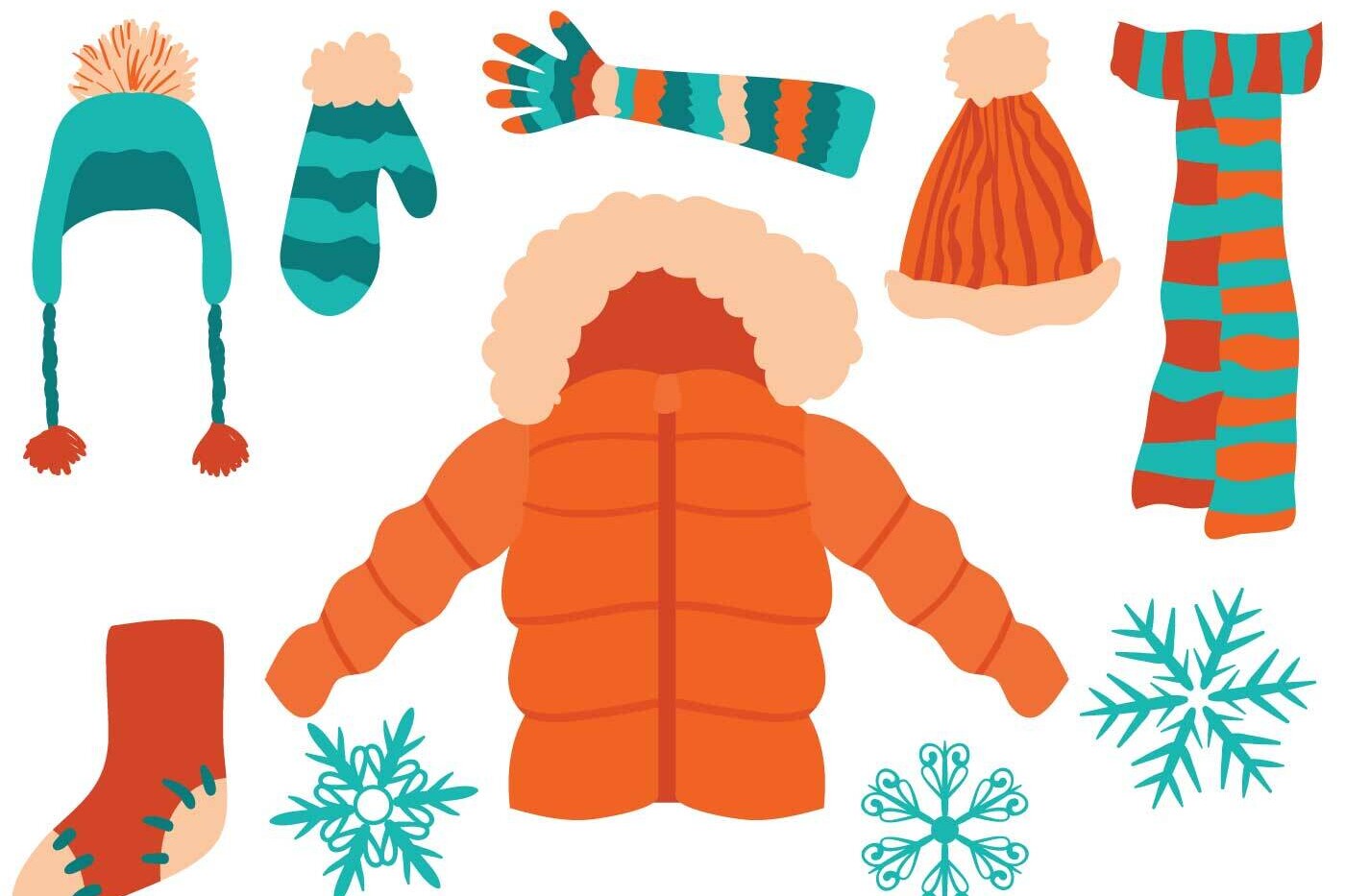 images of winter clothing including hats mittens socks and more